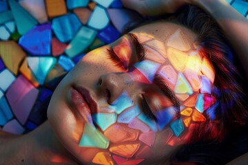A colorful mosaic image using sleep quality metrics to convey relaxation and rejuvenation - obrazy, fototapety, plakaty