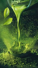 The antioxidant rich properties of matcha green tea powder using vibrant colors and intricate patterns