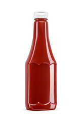 Ketchup or tomato sauce in transparent plastic bottle isolated. Transparent PNG image.