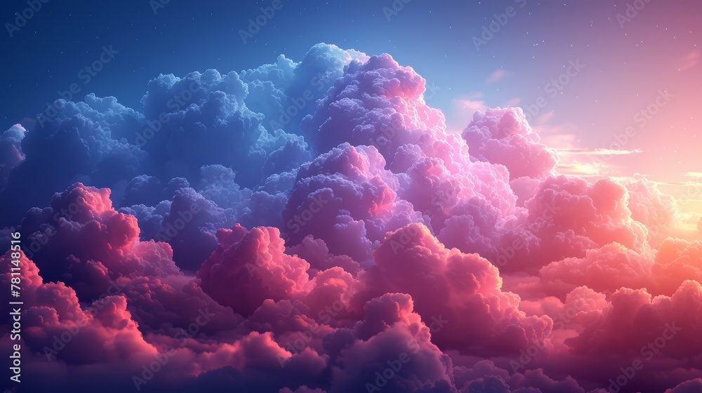 Poster a set of pink, blue, and purple clouds on a transparent background. 3d realistic clouds with real tr