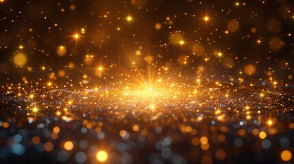A shining star, bokeh glitter and sequins with highlight effect, yellow explosion, glare, lines. Transparent golden light flare and sparkles set, modern.