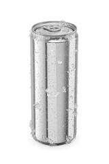 One condensation-covered aluminum can standing isolated. Transparent PNG image.