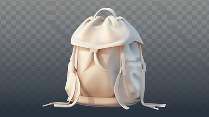Detailed modern mockup of a schoolbag with drawstrings isolated on transparent background.