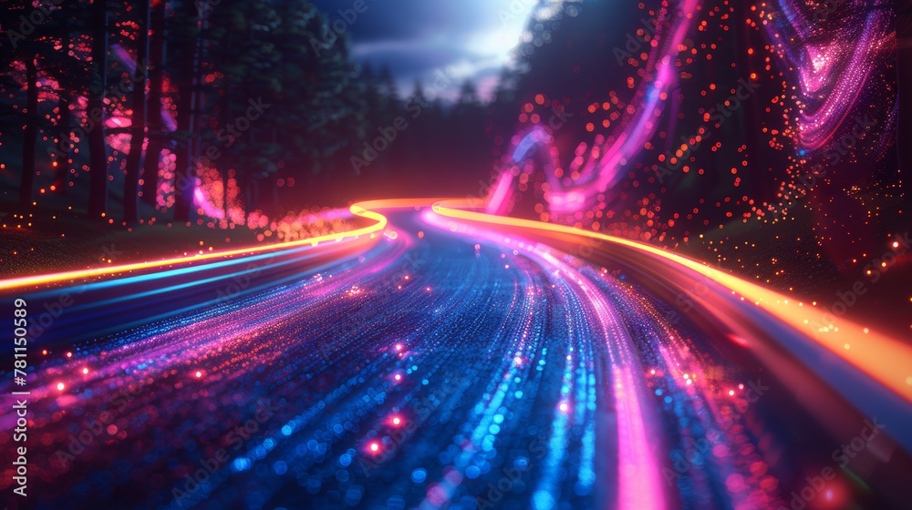 Aufkleber Stylish neon background with blue and ultra violet laser light. Concept of cyber highway and digital hyperspace.