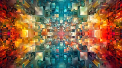 Obraz premium Geometric abstraction of colorful cubes with a kaleidoscopic effect