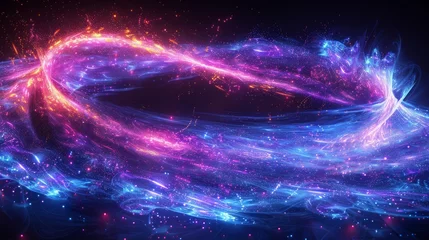 Foto auf Alu-Dibond Animated 3D Illustration - magic swirl on black background with wind effect. Magician's wand, purple twirl with blue sparkles. © Zaleman