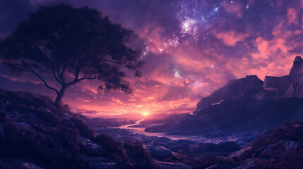 Cosmic Dreamscapes: Nature's Symphony Painted on the Night Sky