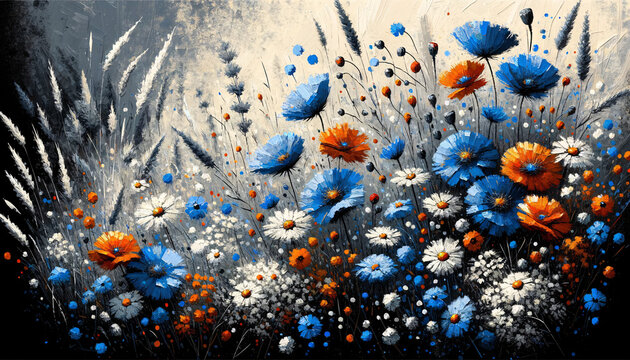 acrylic cave art, depicting a wildflower meadow