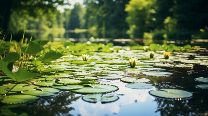 Tranquil pond featuring floating lilies