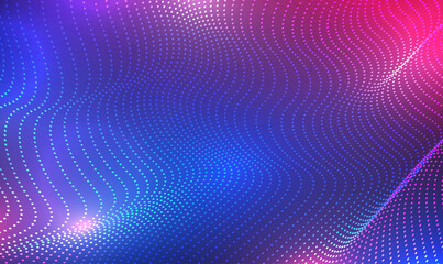 Abstract Technology digital background. Futuristic point glowing wave. 3d wave point fractal grid science futuristic audio visualization, Music. Background for brochures, flyers, card, banner. Vector.