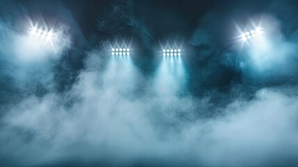 Stadium lights in smoke. Generative AI - obrazy, fototapety, plakaty