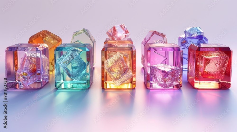 Aufkleber a set of 3d transparent glossy cubes with a dispersion effect. modern illustration.