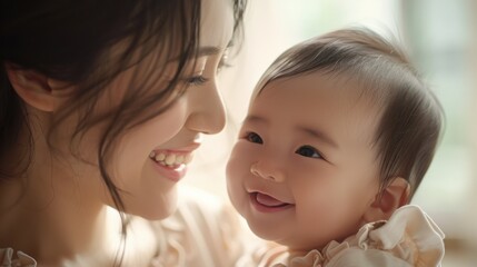 With gleaming eyes and contagious laughter, the mother and baby share a moment of sheer bliss. Their smiles echo a melody of love, weaving a tapestry of cherished memories.

