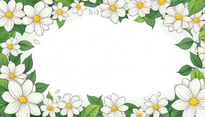 Enter the world of elegance with our hand-drawn white floral frame illustration