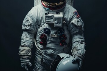 A man dressed in an astronaut suit holds a helmet in his hands, A still portrait of an astronaut in their white-space suit, helmet in hand, AI Generated - obrazy, fototapety, plakaty