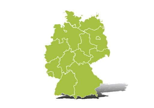 Mapa verde de Alemania en fondo blanco.