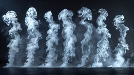 On a black background, smoke is collected in white - obrazy, fototapety, plakaty