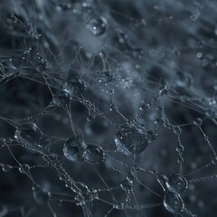 A hyper-realistic rendering of a dew-kissed spider web each droplet and strand captured with astonishing clarity