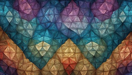 Multicolored geometric crystal facets create a visually striking pattern with a textured, three-dimensional appearance.. AI Generation - obrazy, fototapety, plakaty