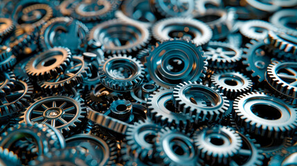 Metal gears background. Spare parts for industrial machines.