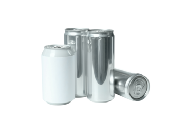 PNG,shiny tin cans for drinks, isolated on white background