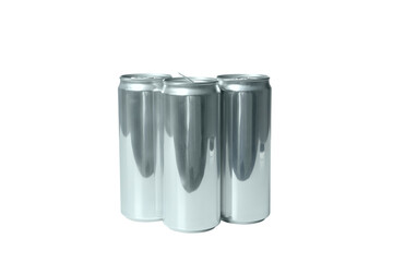 PNG, Close-up view of shiny tin cans for drinks, isolated on white background