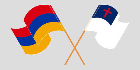 Crossed and waving flags of Armenia and christianity