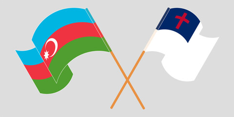 Crossed and waving flags of Azerbaijan and christianity