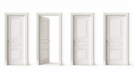 This 3D wooden door with handle and frame is in open, closed and ajar positions, modern realistic set isolated on white. It would look great at the entrance of a house, apartment, or office. - obrazy, fototapety, plakaty