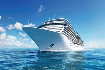 Luxurious cruise ship on the ocean under clear blue sky