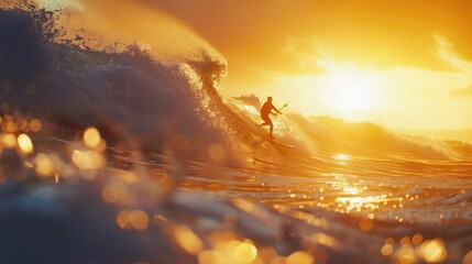 Kite Surfer at Golden Hour - obrazy, fototapety, plakaty