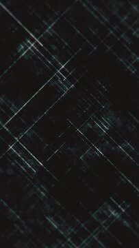 Vertical video - simple abstract background animation with gently distressed diagonal white lines and grunge noise texture. This dark minimalist textured motion background is full HD and a loop.