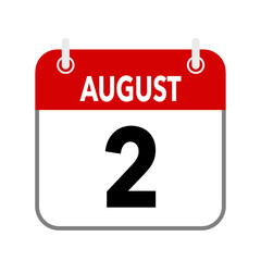 2 August, calendar date icon on white background.