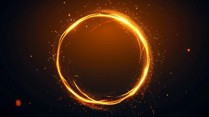 A 3D speed lines border asset for games with a fire circle with light trail glow effect. An isolated magic flare ring with motion blur modern illustration. An orange twirl portal with power and