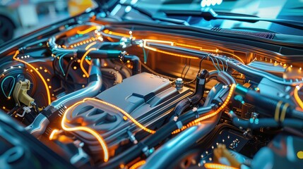 A main wiring harness being fed through the interior of a passenger vehicle, illustrating the integration of electrical systems into modern automotive design. - obrazy, fototapety, plakaty
