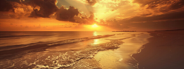 Beautiful beach sunset with copy space