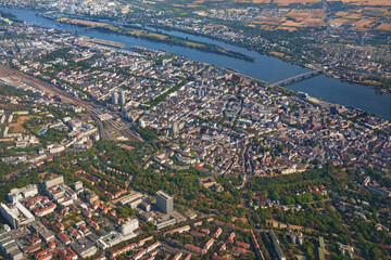 Center of Mainz in summer, view from above.