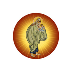 Medallion with Simeon the God-receiver on white background. Illustration in Byzantine style isolated