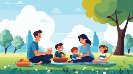 Happy family enjoying a picnic in a park. Mod dad s