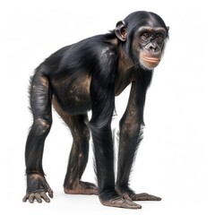 Bonobo monkey standing side view isolated on white background, photo realistic.