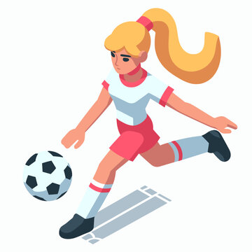 Football Player Woman Isometric Minimal Cute Character, Wearing Headphones and Hold Game Controller, Cartoon Clipart Vector illustration, isolated on White background