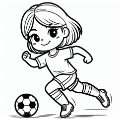 a drawing of a girl playing soccer with a soccer ball. Generative AI