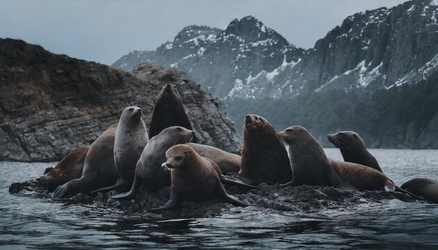 view of sea lions on moneron island sakhalin region russia
