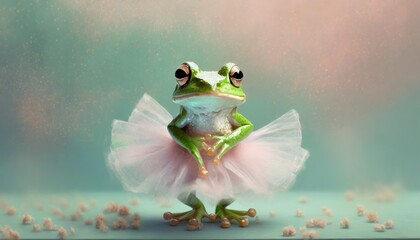 3d cute green frog in tutu skirt on the pastel background 29 february leap year day concept