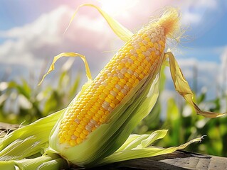 Fresh Corn Cob on a Sunny Day