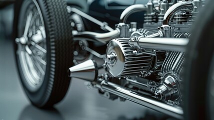 A close-up shot of the intricate mechanisms within the car's front steering system, showcasing its...
