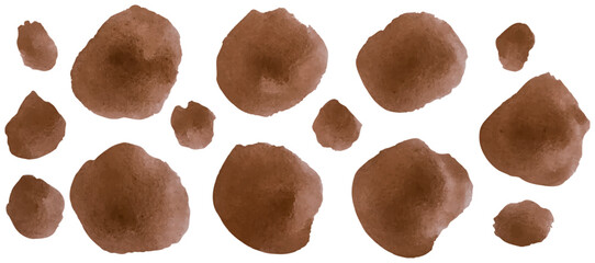Brown watercolor polka dot illustration. Seamless set of vector round stains, meticulously arranged to create a visually appealing backdrop with a charming, hand-painted aesthetic