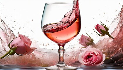 a glass of rose wine on a transparent background png file