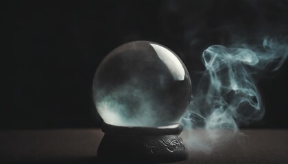 empty crystal ball for future prediction with smoke on dark background beautiful fantasy illustration generative ai