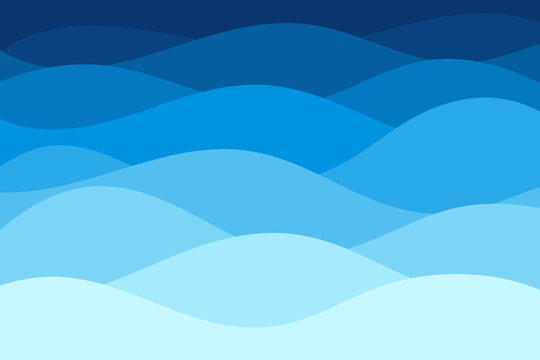 Blue waves pattern. Summer lake wave lines, beach waves water flow curve abstract landscape, vibrant silk textile texture vector seamless background